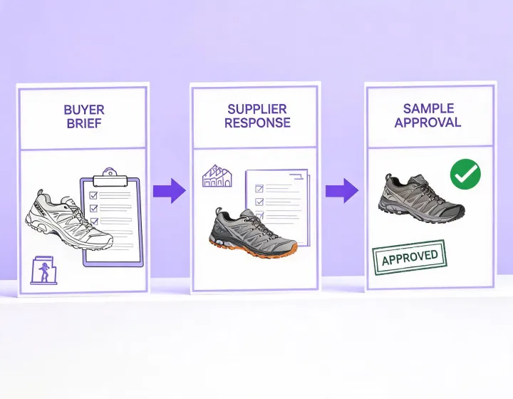Footwear sourcing communication workflow illustration
